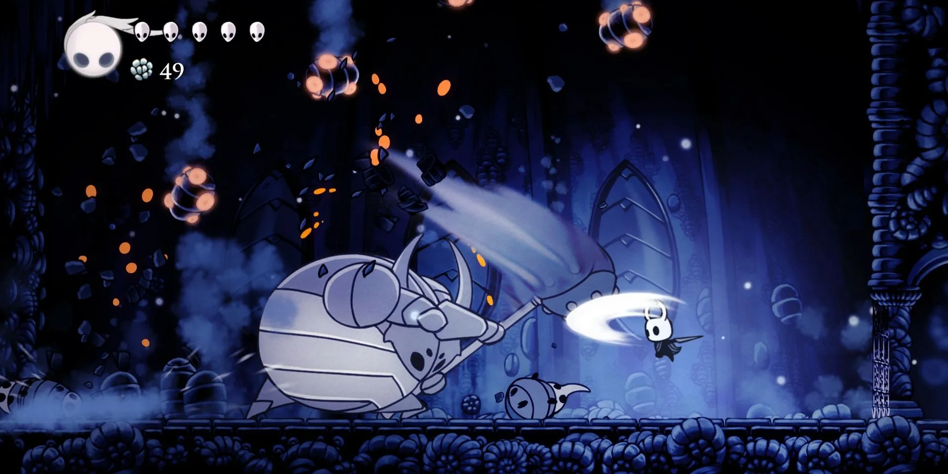 Chiến đấu với boss False Knight trong Hollow Knight