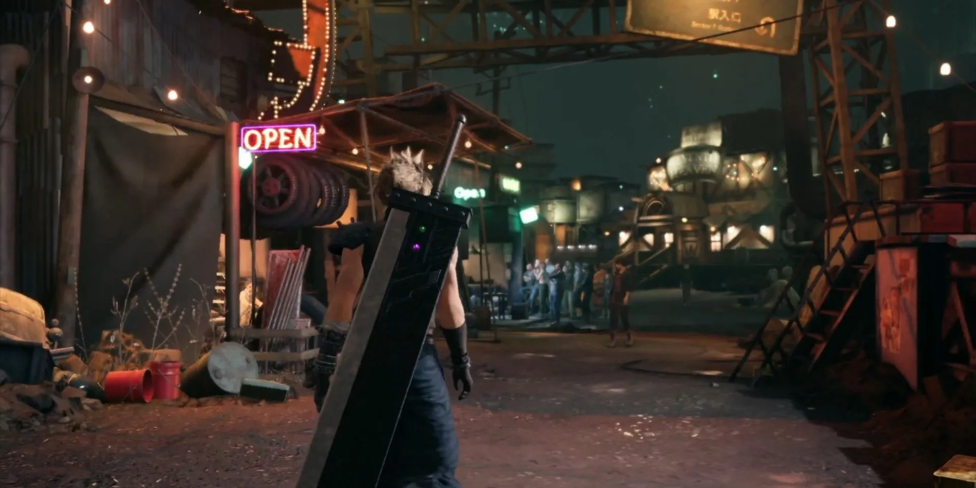 Cloud tiến vào Khu ổ chuột Sector 7 trong Final Fantasy VII Remake