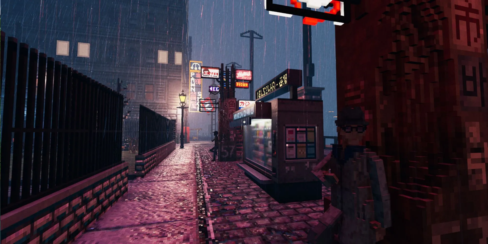 Con phố vắng vẻ và kỳ lạ trong game Shadows Of Doubt với đồ họa voxel