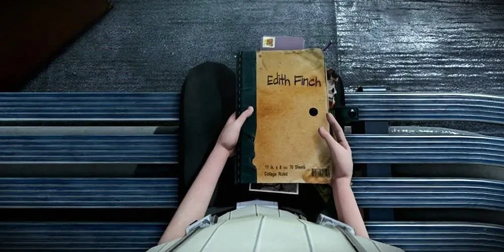 Cuốn nhật ký của Edith Finch trong What Remains of Edith Finch, một tựa game walking simulator giàu cảm xúc