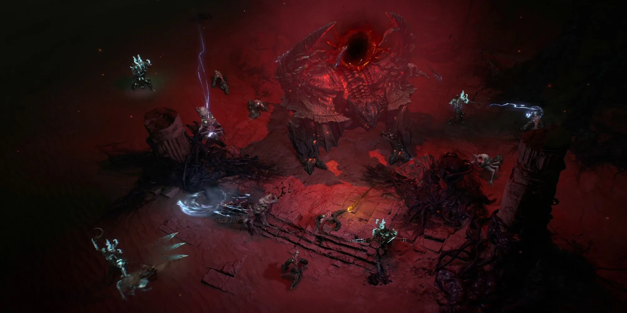 Diablo 4 với nhân vật Rogue đang chiến đấu với Lilith trong một cảnh hoành tráng, bầu trời đầy sao
