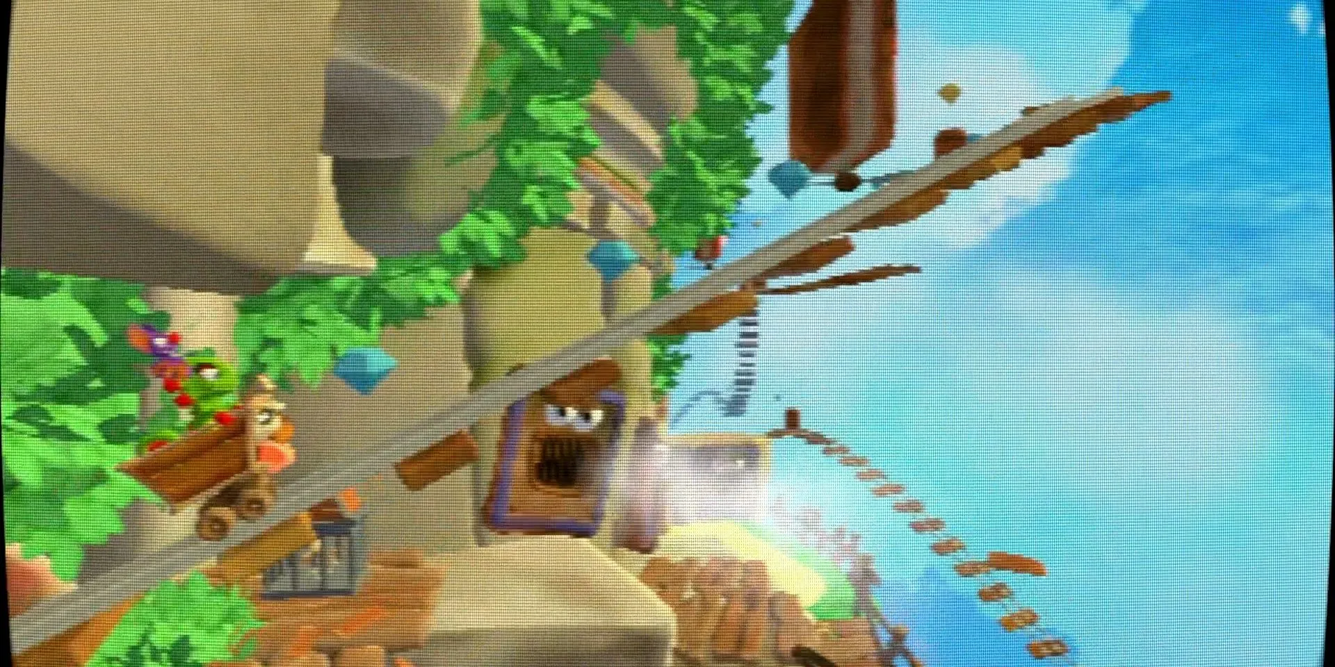 Game Yooka-Laylee khi sử dụng hiệu ứng '64-bit tonic' giả lập màn hình CRT