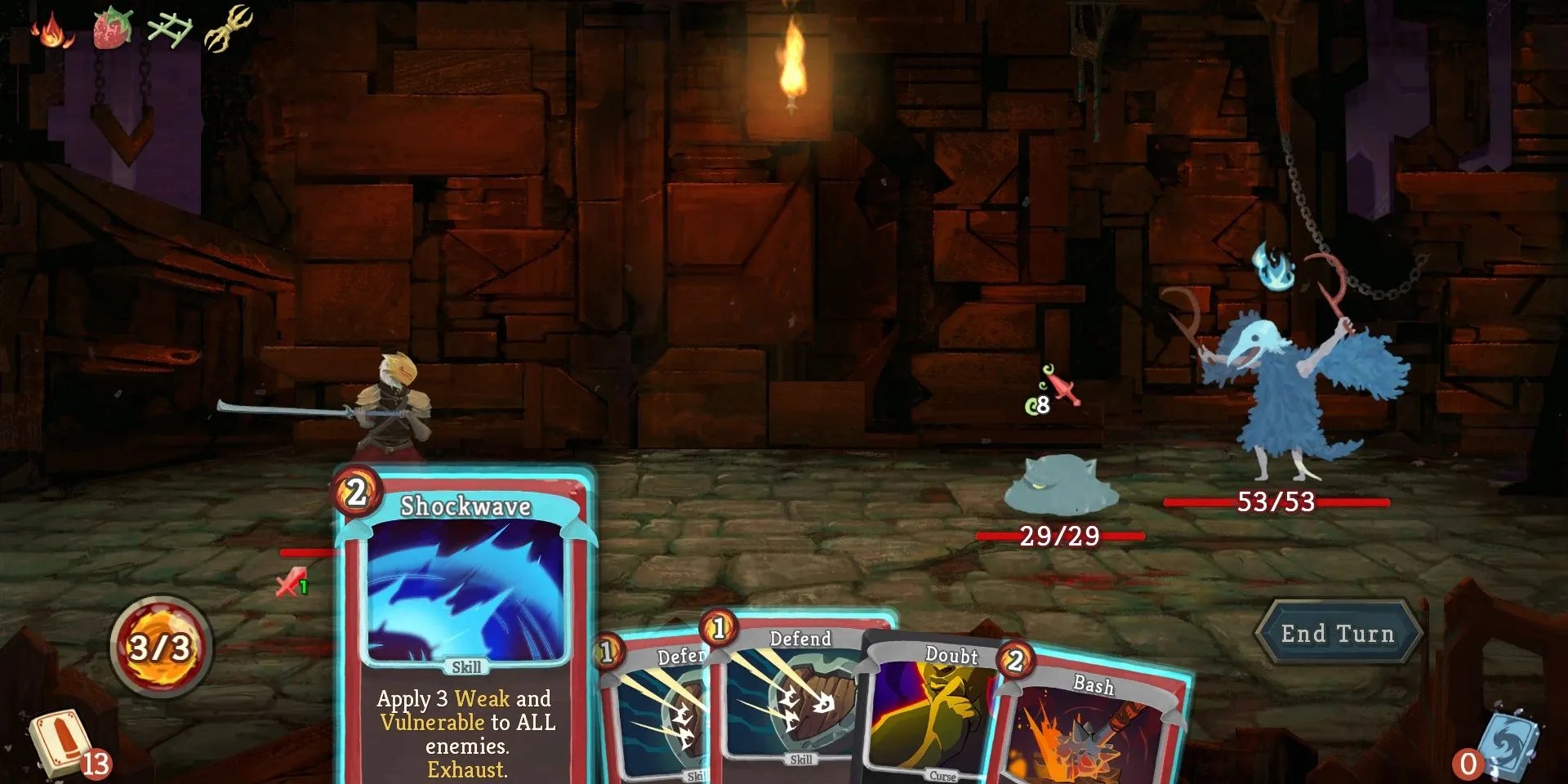 Giao diện chiến đấu thẻ bài trong Slay The Spire mobile
