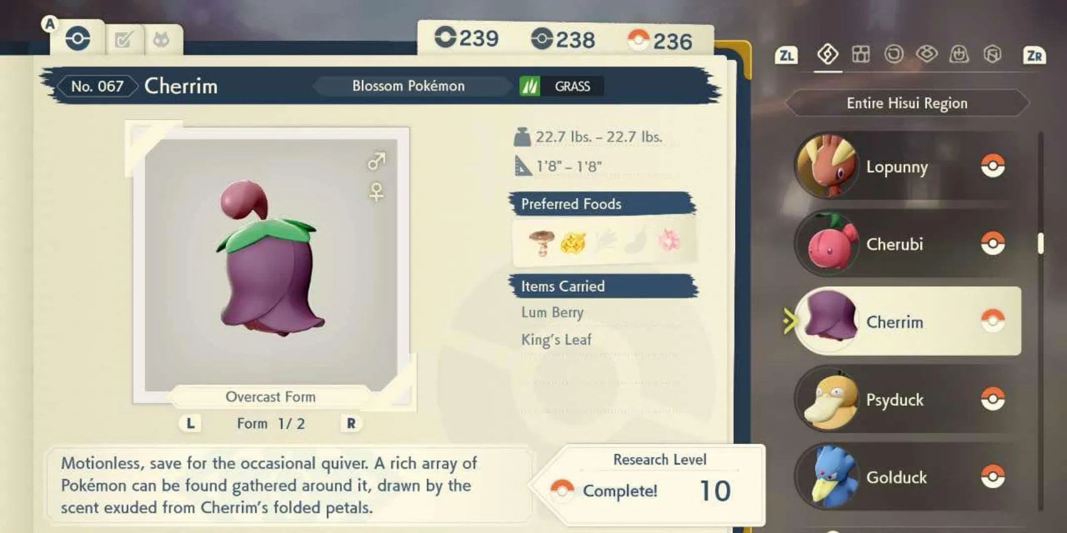 Hệ Cherrim dạng U ám trong Pokémon Legends Arceus
