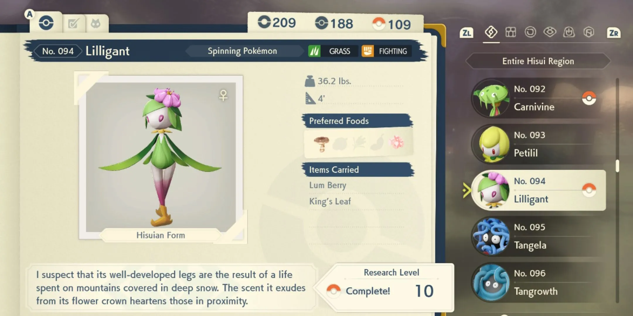 Hệ Lilligant dạng Hisui trong Pokémon Legends Arceus với đôi chân mạnh mẽ