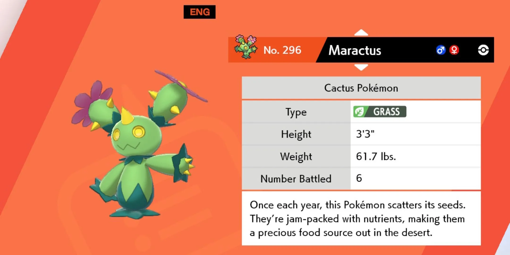 Hệ Maractus trong Pokemon Sword &amp; Shield với hoa hồng trên đầu