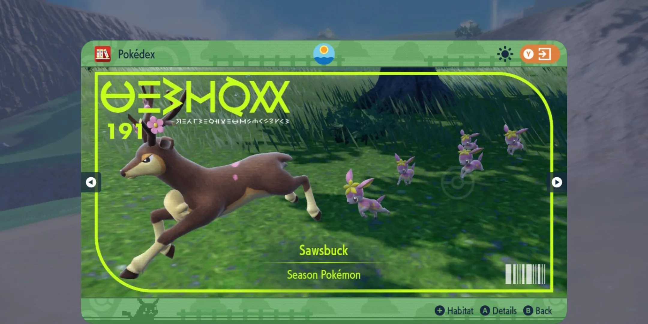 Hệ Sawsbuck dạng Xuân trong Pokemon Scarlet & Violet với hoa đào trên gạc
