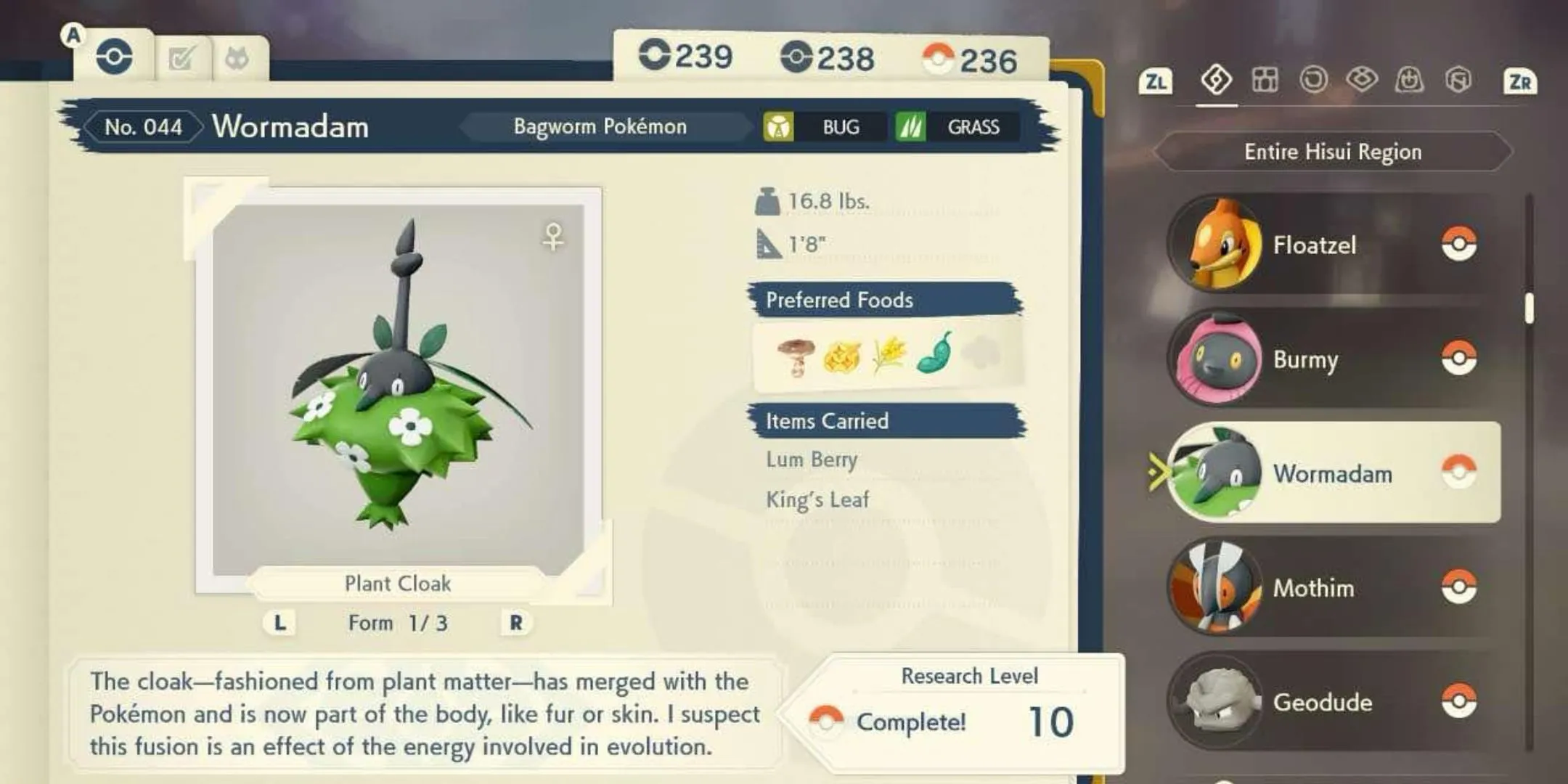 Hệ Wormadam dạng Thảm Thực vật trong Pokemon Legends Arceus