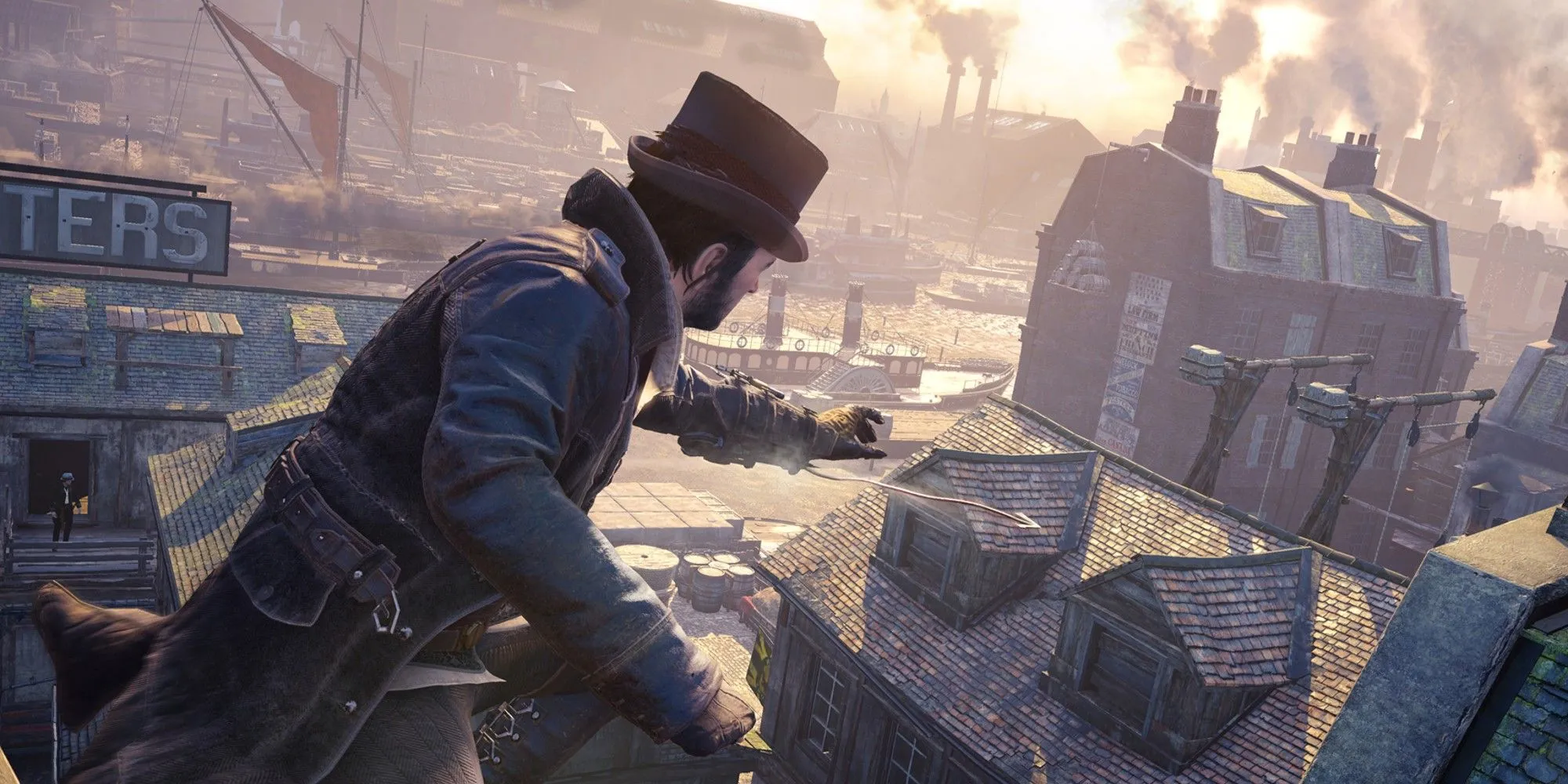 Hình ảnh gameplay Assassin's Creed Syndicate với móc neo và thế giới mở London