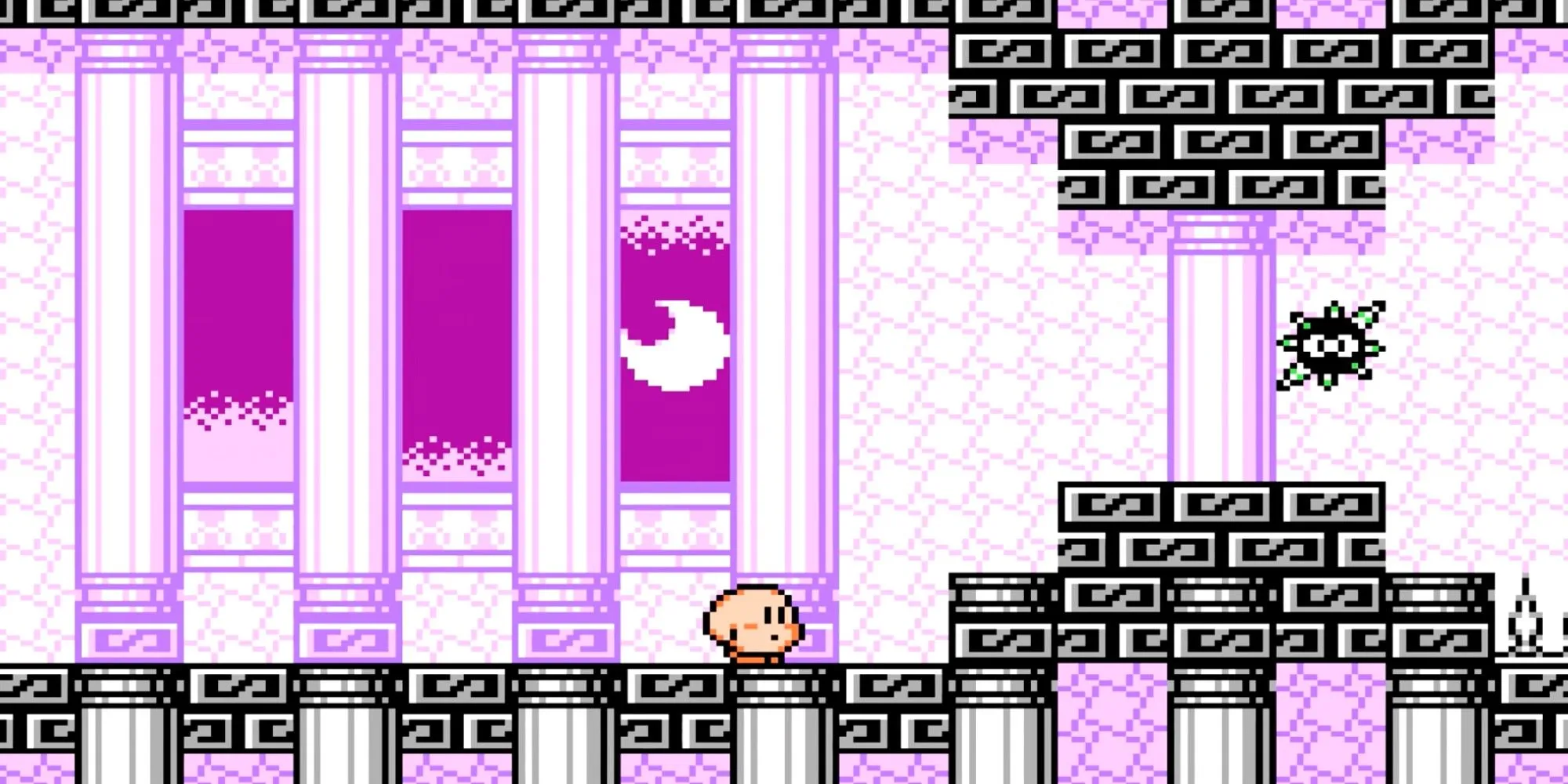 Hình ảnh nhân vật Kirby đang bay trong game Kirby's Adventure