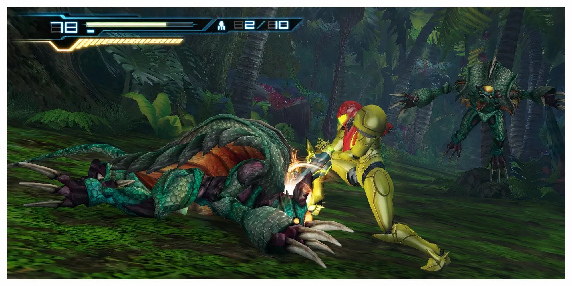 Hình ảnh nhân vật Samus Aran chiến đấu với kẻ địch trong game Metroid Other M