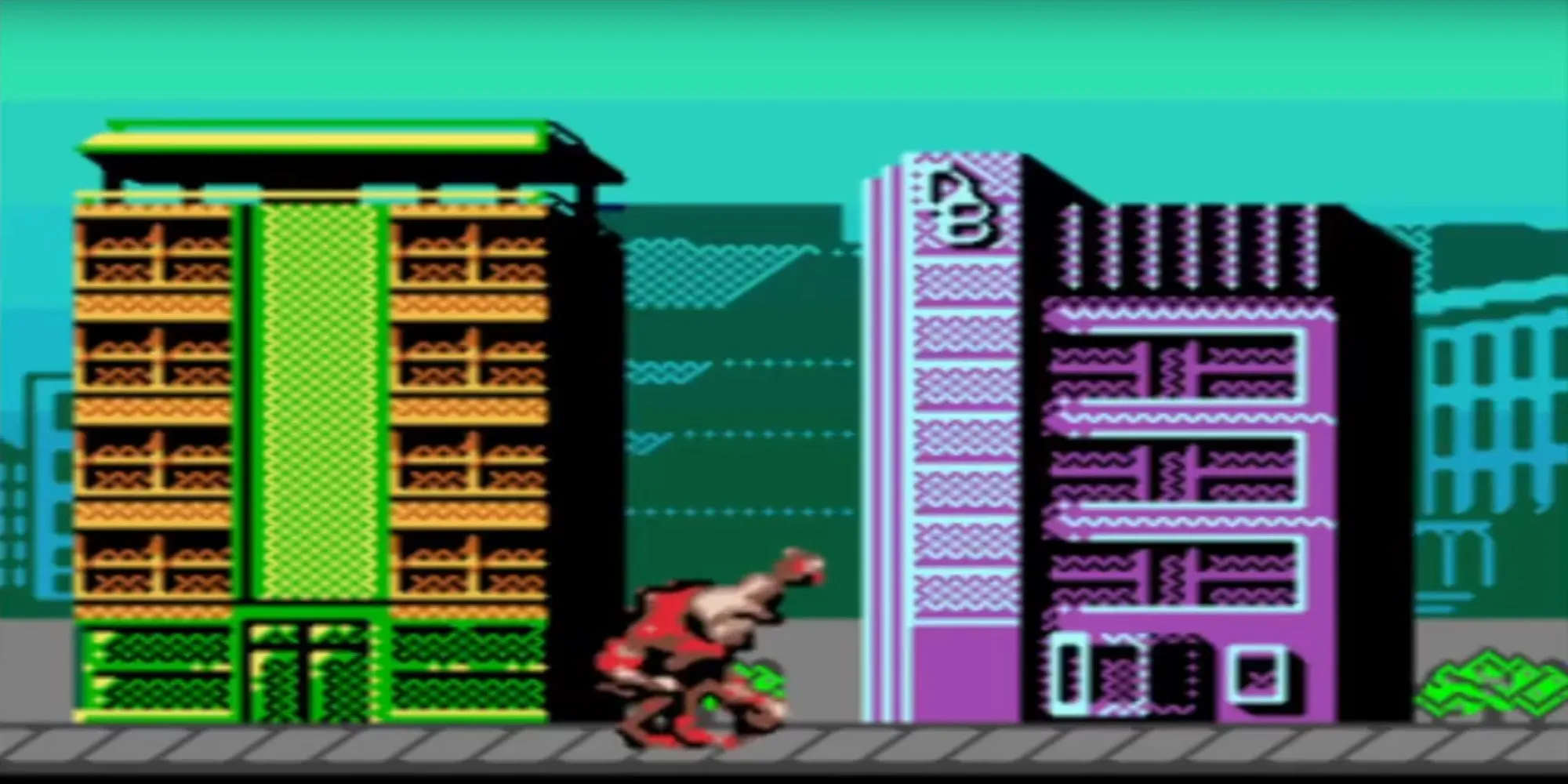 Hình ảnh quái vật tấn công tòa nhà trong game arcade Rampage 2: Universal Tour trên Game Boy Color