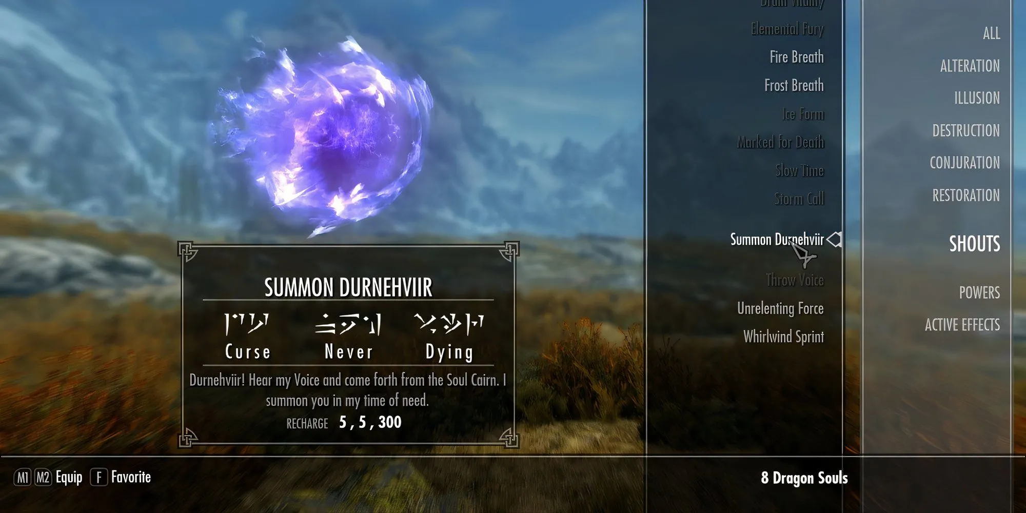 Hình ảnh Rồng Durnehviir được triệu hồi bằng Shout trong DLC Dawnguard của Skyrim.