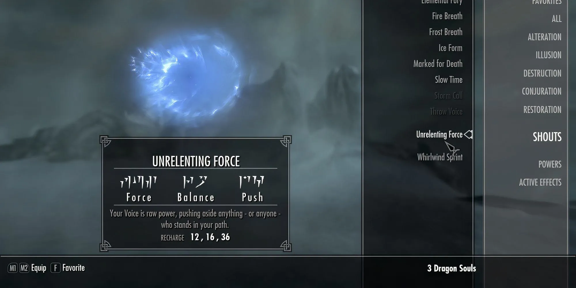 Hình ảnh Shout Bất Diệt Lực (Unrelenting Force), còn gọi là 'Fus Ro Dah', đẩy lùi kẻ địch trong Skyrim.