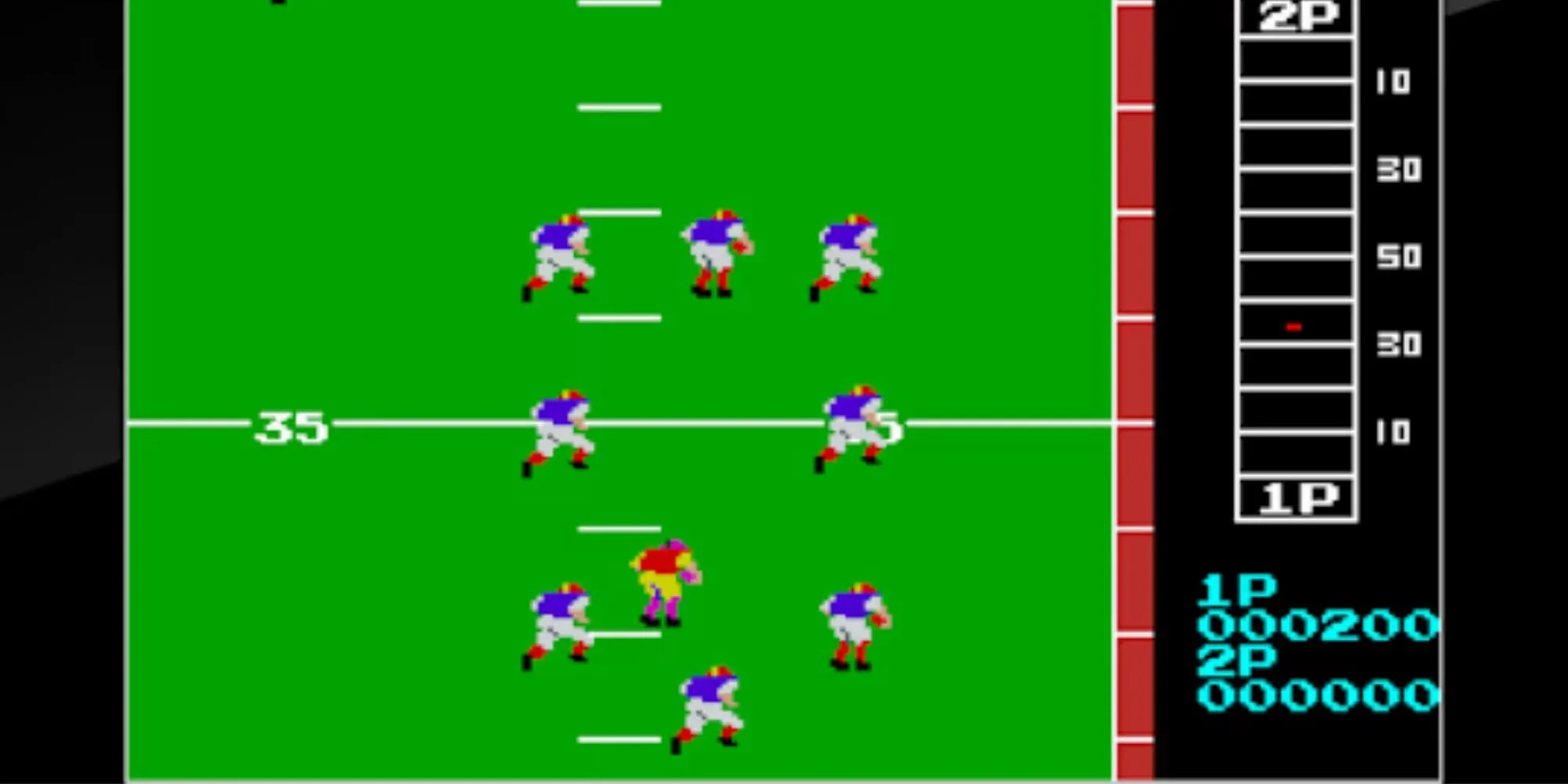 Hình ảnh trận đấu trong game bóng bầu dục 10-Yard Fight trên hệ máy NES.