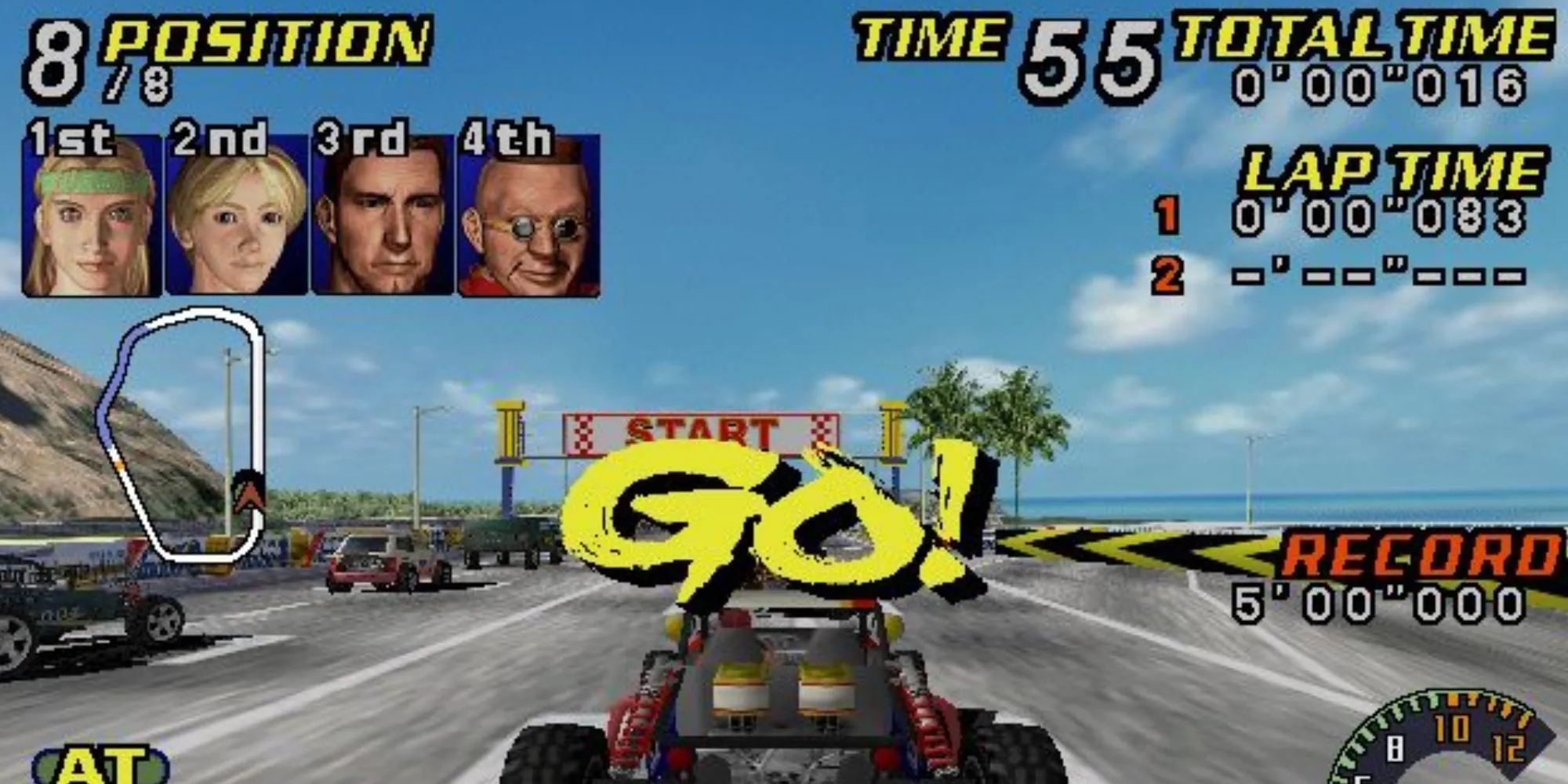 Hình ảnh xe đua địa hình trong game TNN Motorsports Hardcore Heat, một game đua xe ra mắt Sega Dreamcast.