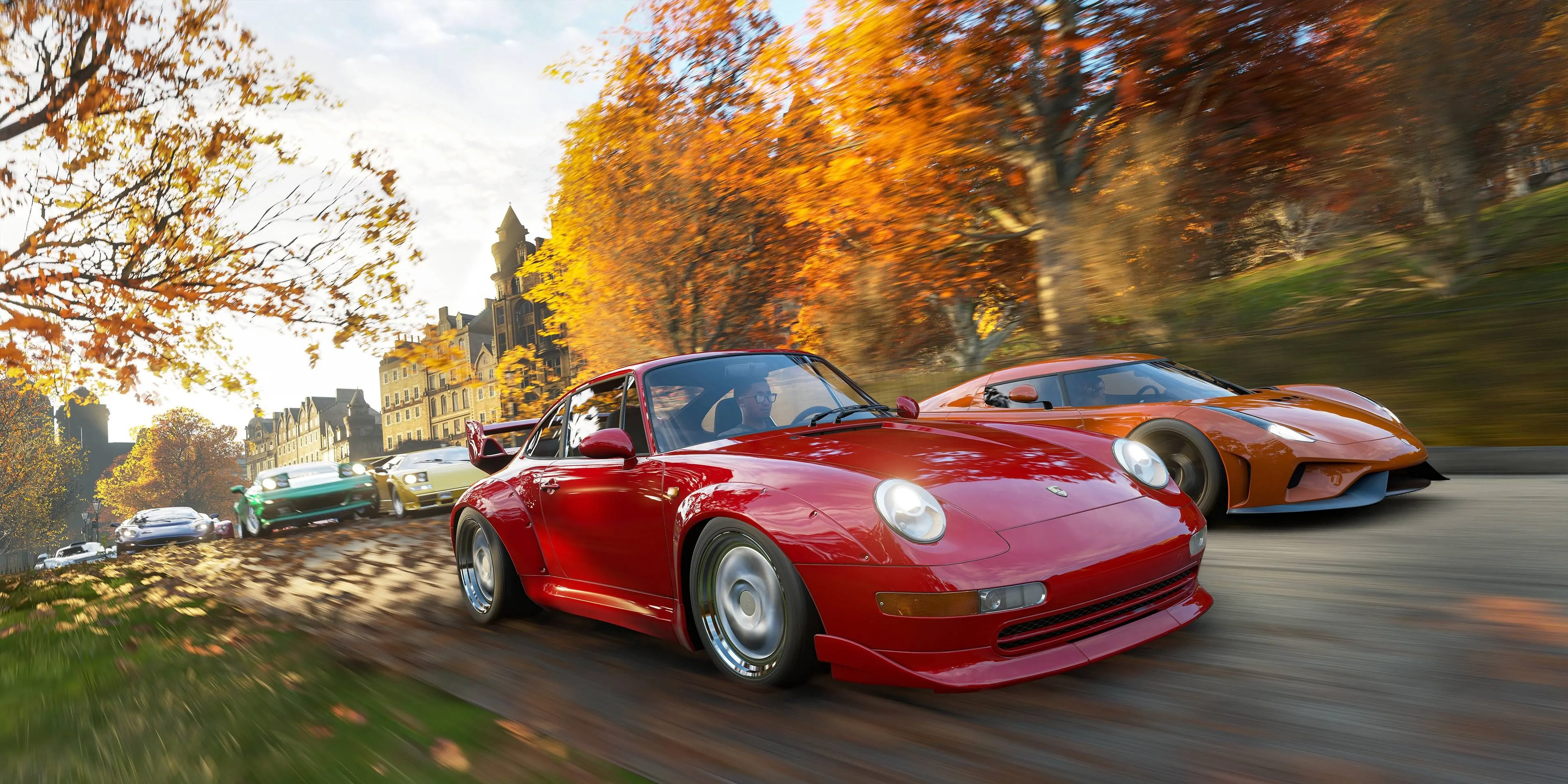 Hình ảnh xe Porsche và siêu xe đua song song trong Forza Horizon 4
