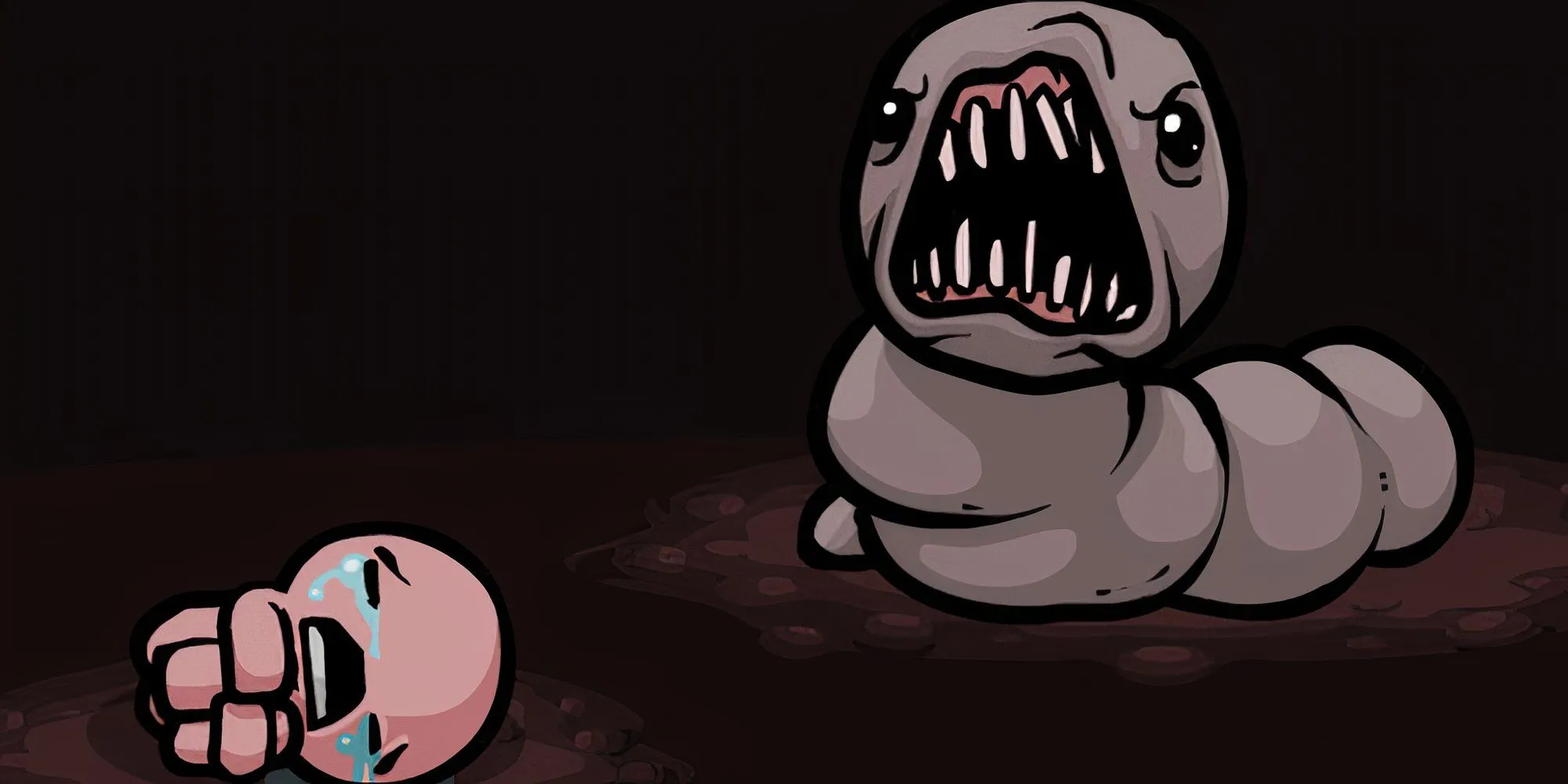 Isaac đang khóc trước Larry Jr., một con boss trong game The Binding of Isaac
