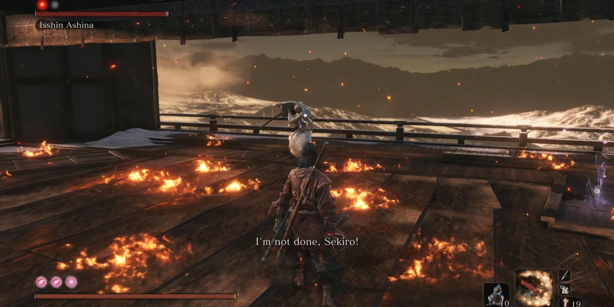 Isshin Ashina trong trận đấu trùm cuối game Sekiro.
