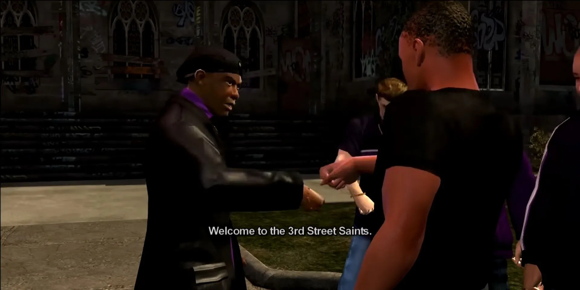 Julius gặp gỡ và chào đón nhân vật chính (The Playa) gia nhập Saints trong Saints Row