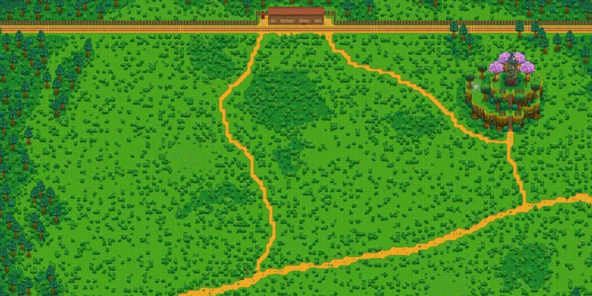 Khu vực nông nghiệp rộng lớn Grampleton Fields trong mod Stardew Valley Expanded