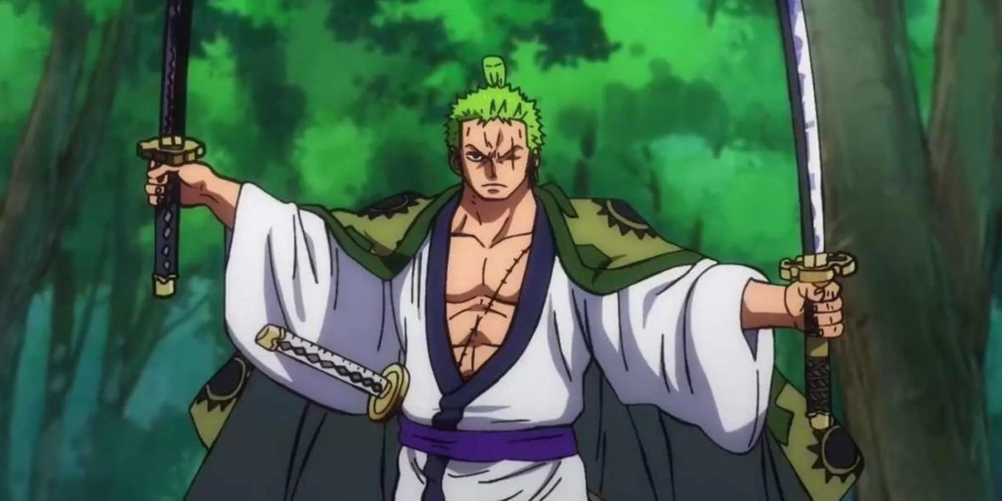 Kiếm sĩ Roronoa Zoro trong trang phục kimono ở arc Wano