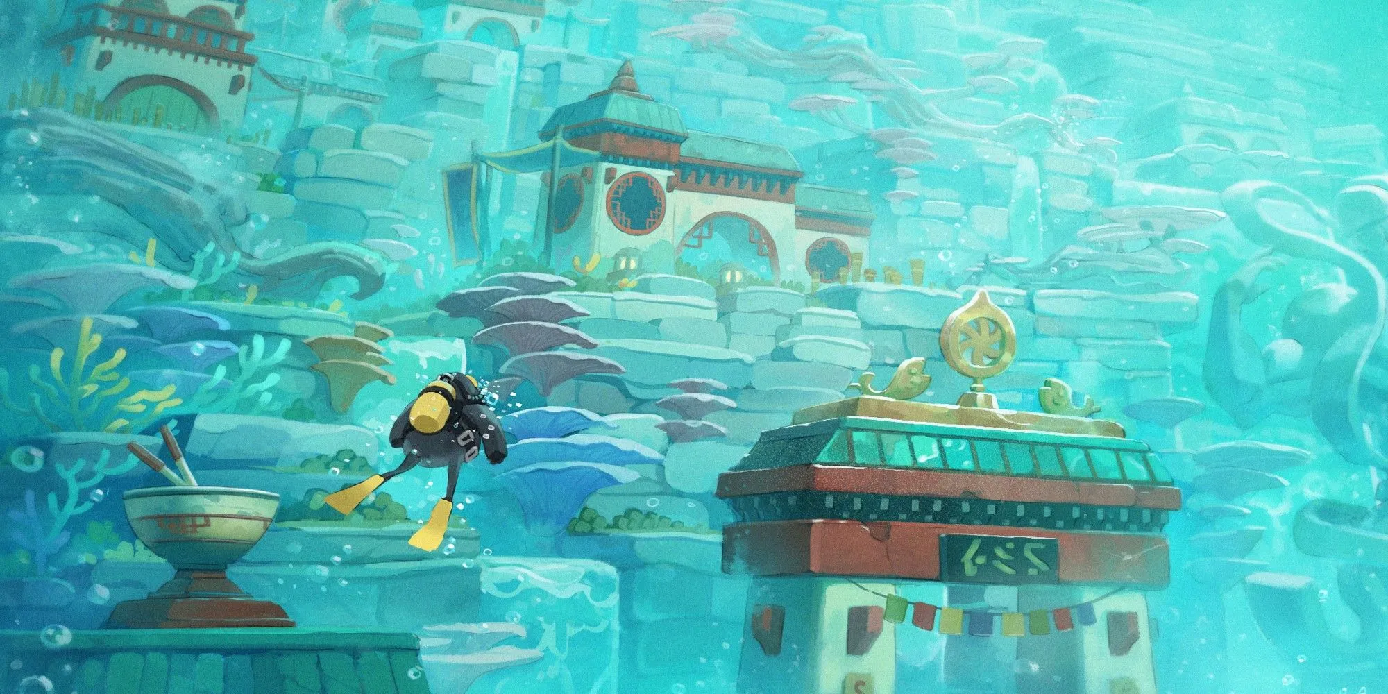Làng biển yên bình trong game Dave The Diver với các nhân vật pixel art