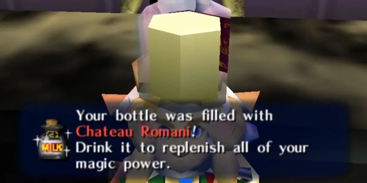 Link nhận một chai Chateau Romani trong The Legend of Zelda: Majora's Mask.
