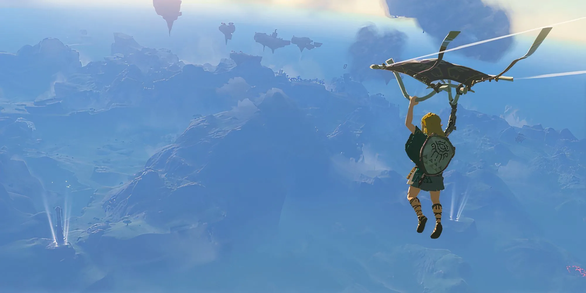 Link sử dụng dù lượn khám phá bầu trời Hyrule trong The Legend of Zelda Tears of the Kingdom