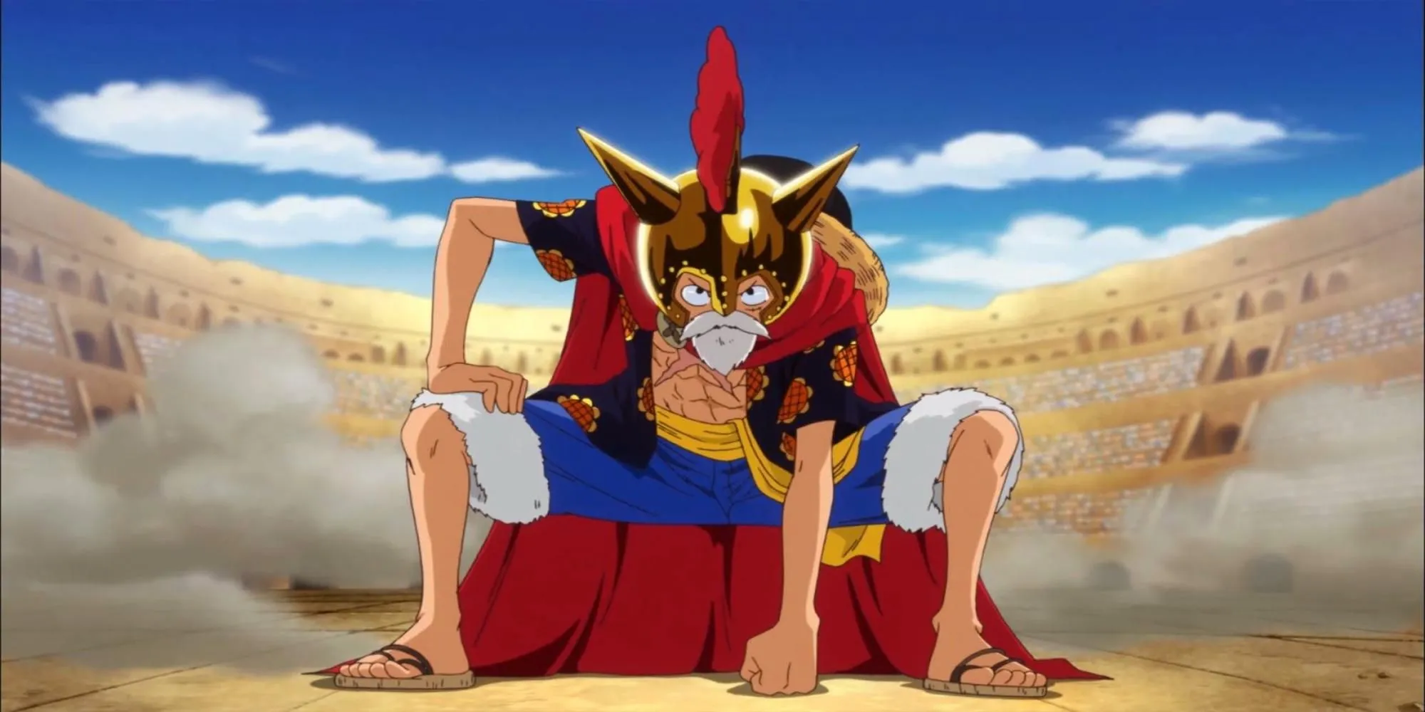 Luffy trong vai 'Lucy' với bộ hóa trang đấu sĩ ở Dressrosa