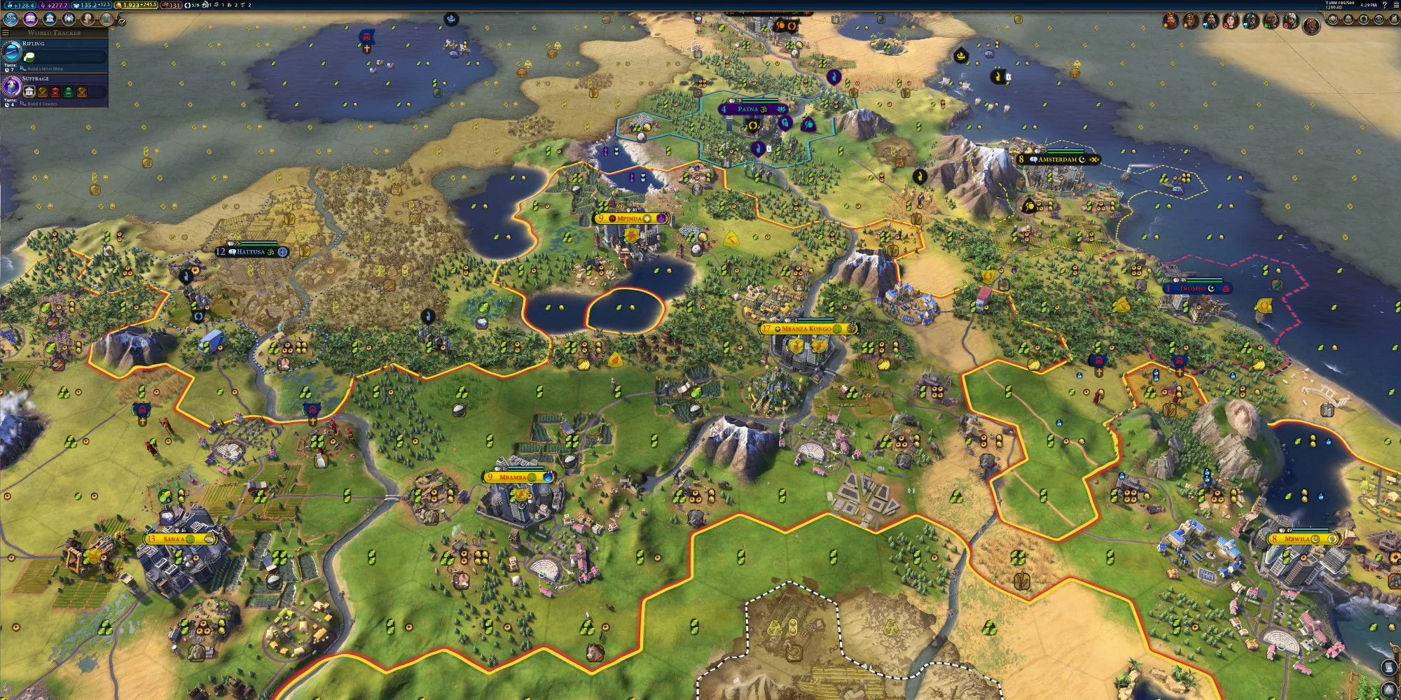 Màn hình chơi game Civilization VI với quốc gia Congo đang xây dựng thành phố.