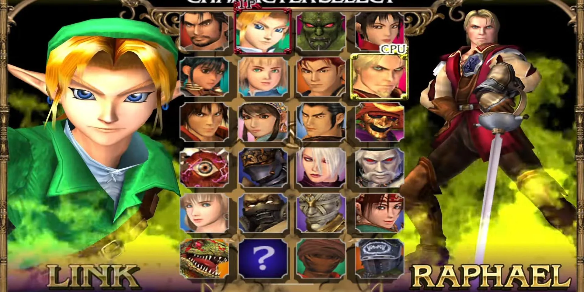 Màn hình chọn nhân vật trong Soulcalibur 2