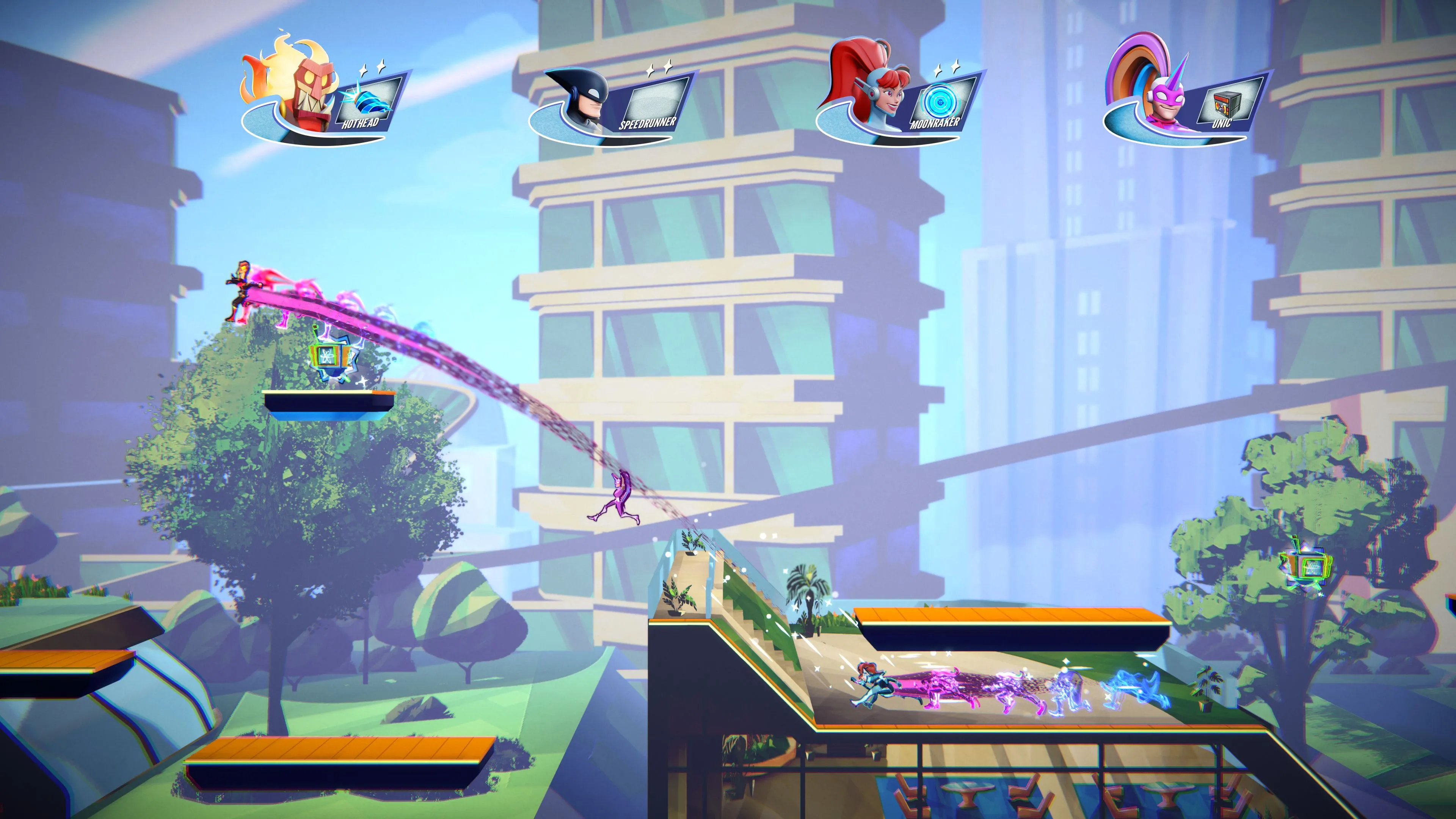 Màn hình thi đấu tốc độ giữa nhiều người chơi trong SpeedRunners 2: King Of Speed