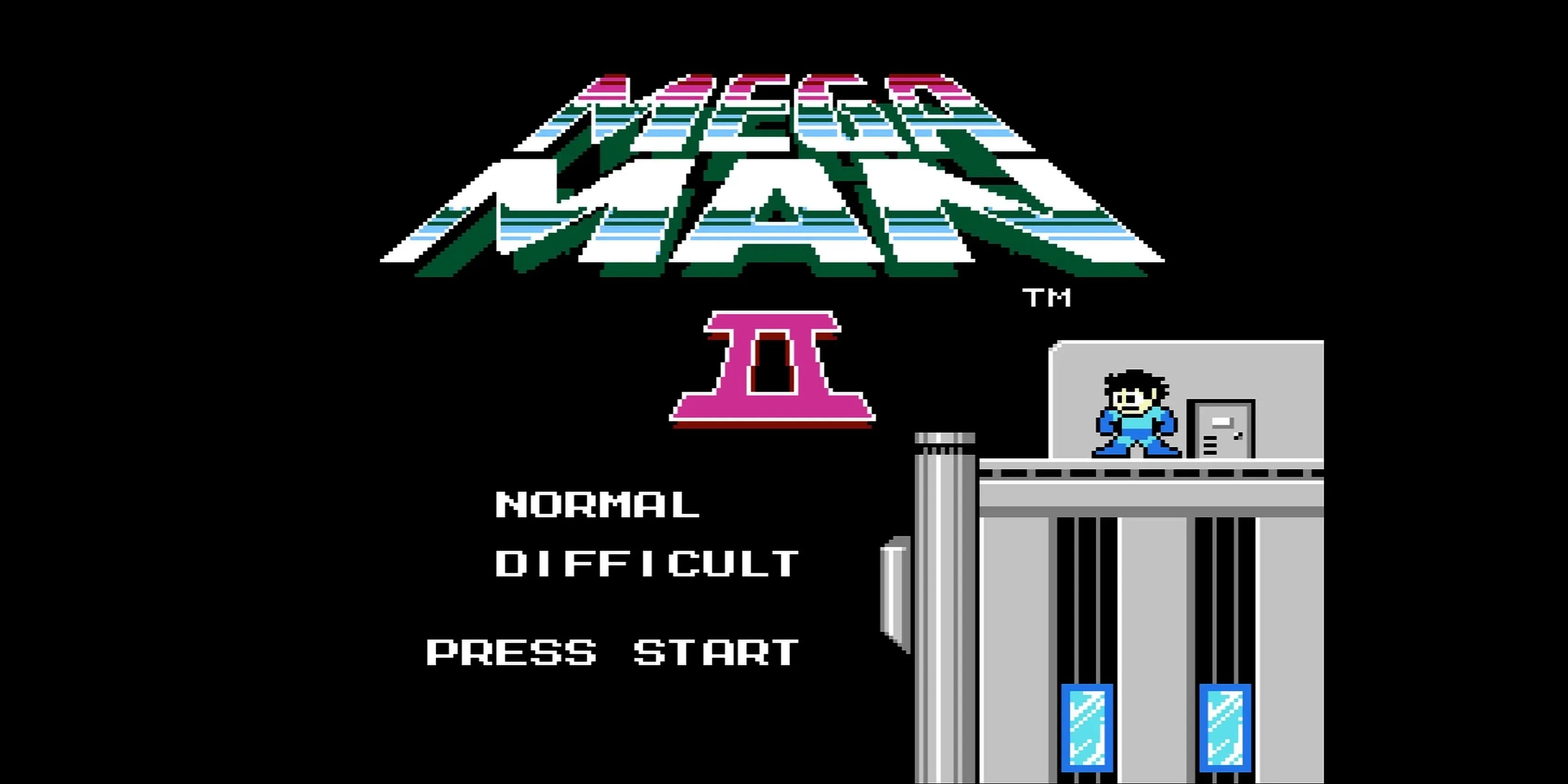 Màn hình tiêu đề game Mega Man 2 trên hệ máy NES