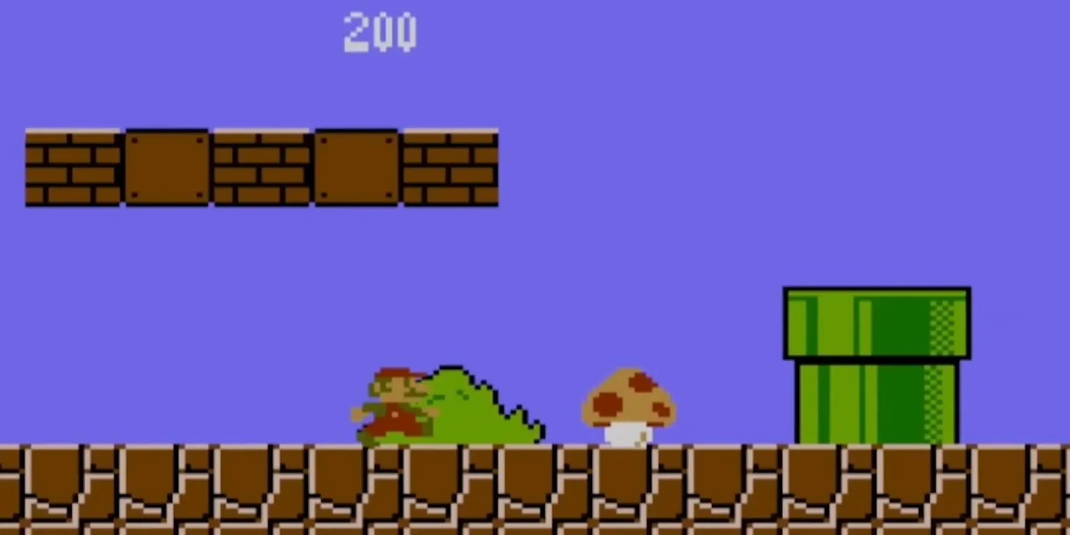 Mario chuẩn bị nhặt Siêu Nấm trong Super Mario Bros.