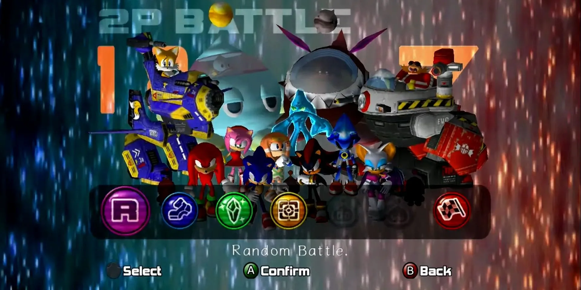 Menu chế độ nhiều người chơi trong Sonic Adventure 2 Battle