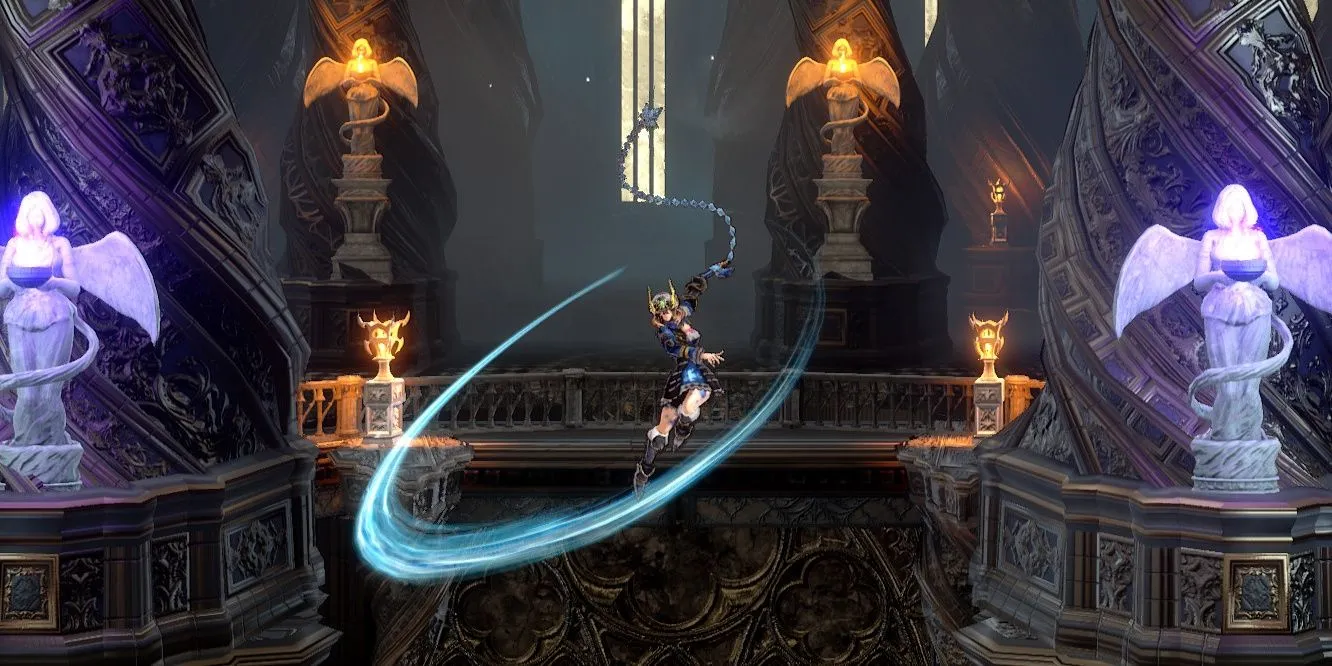 Miriam, nhân vật chính, sử dụng roi trong Bloodstained: Ritual of the Night
