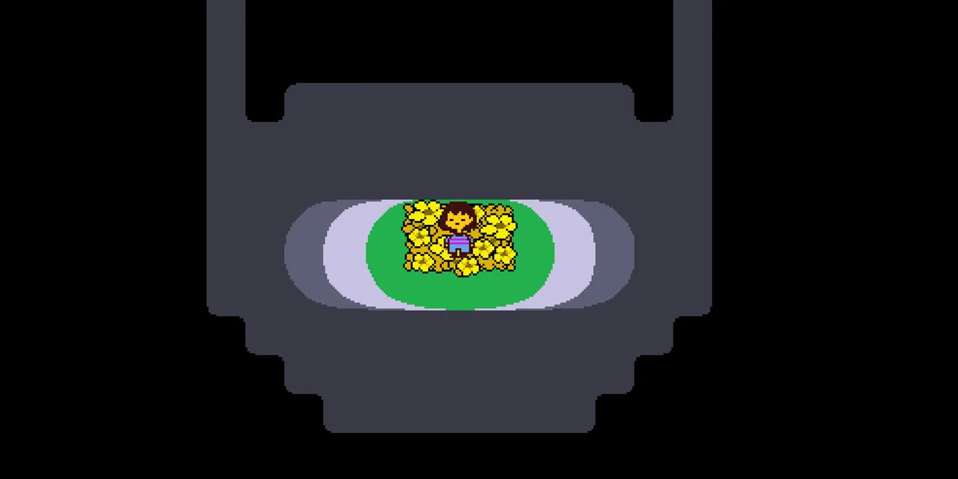 Nhân vật chính đứng trên đống hoa vàng rực rỡ trong Undertale