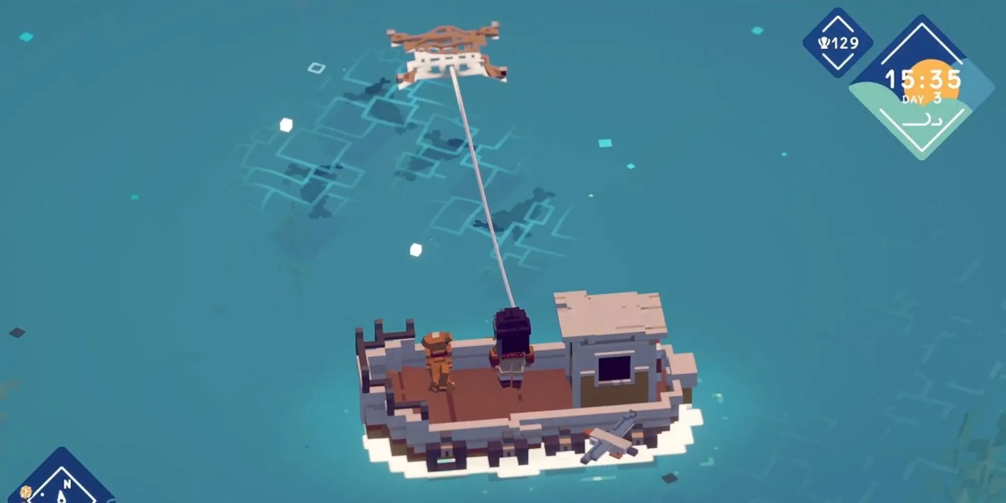 Nhân vật đang câu cá trong game Moonglow Bay