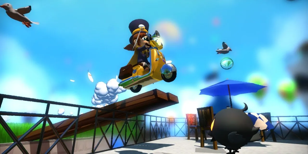 Nhân vật Hat Kid cưỡi xe scooter trong A Hat in Time