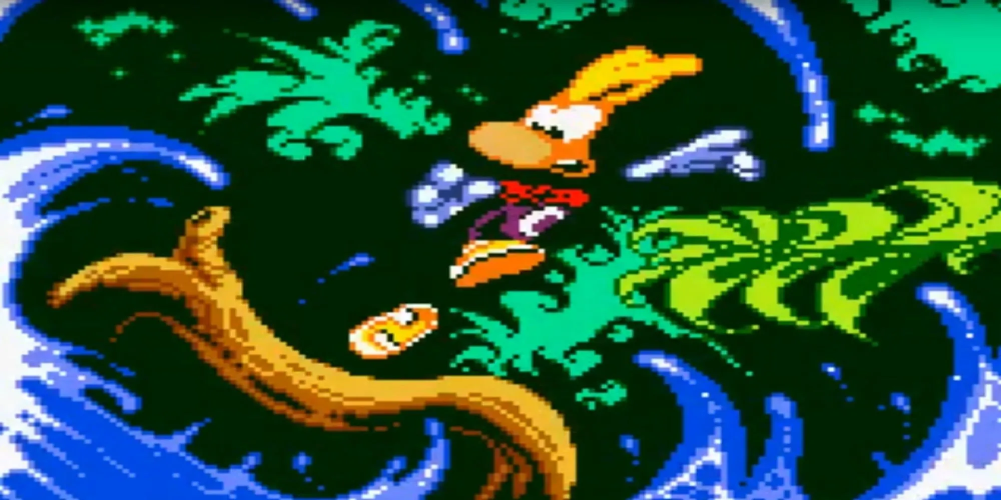 Nhân vật Rayman trong một màn chơi game đi cảnh trên Game Boy Color