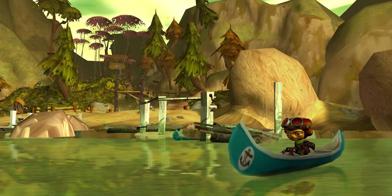 Nhân vật Raz chèo thuyền trong game Psychonauts