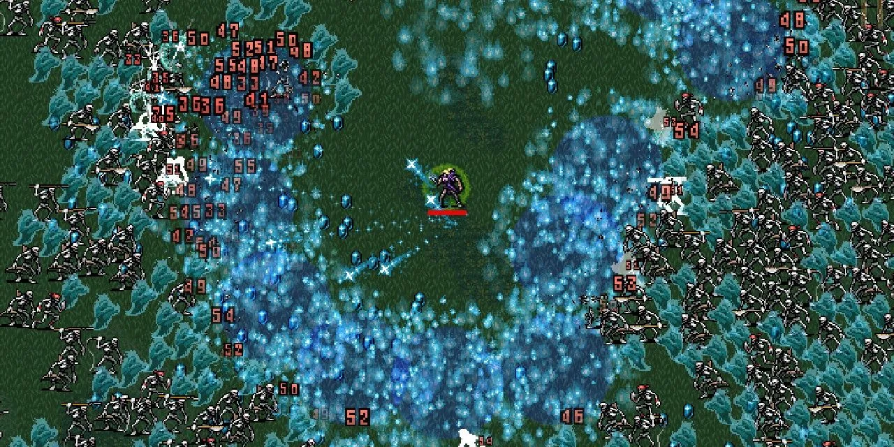 Nhân vật sử dụng phép thuật trong game Vampire Survivors