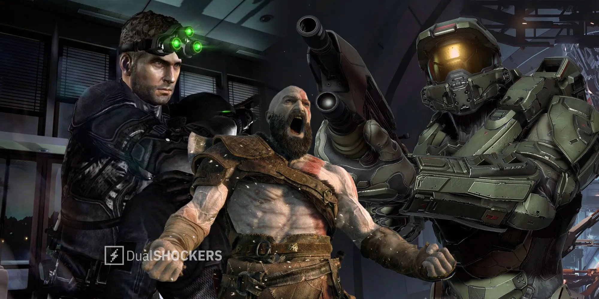 Sam Fisher (Splinter Cell), Kratos (God Of War), Master Chief (Halo) cảnh gameplay