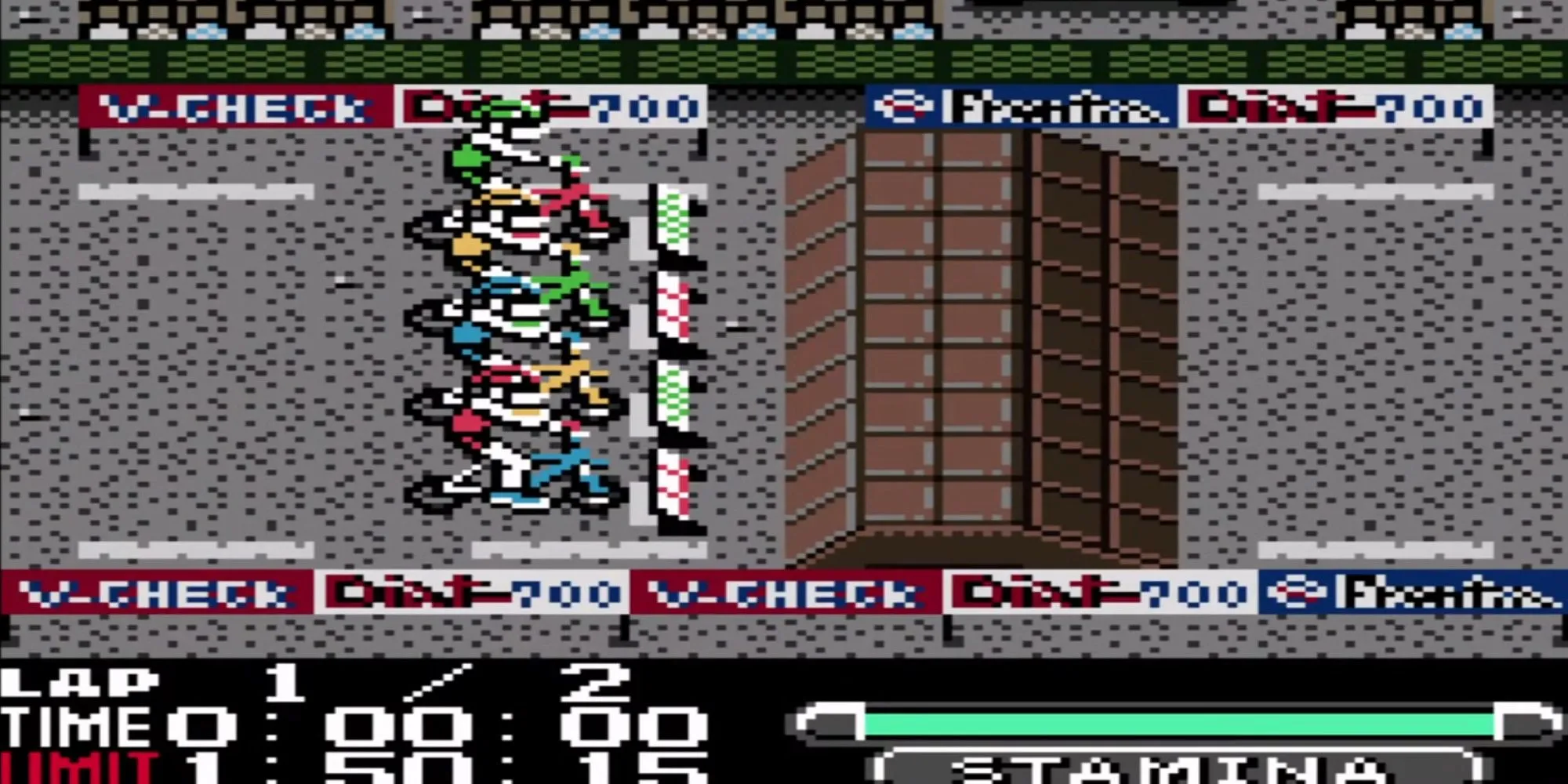 Tay đua mô tô thực hiện cú nhảy trong màn chơi game đua xe Xtreme Wheels trên Game Boy Color
