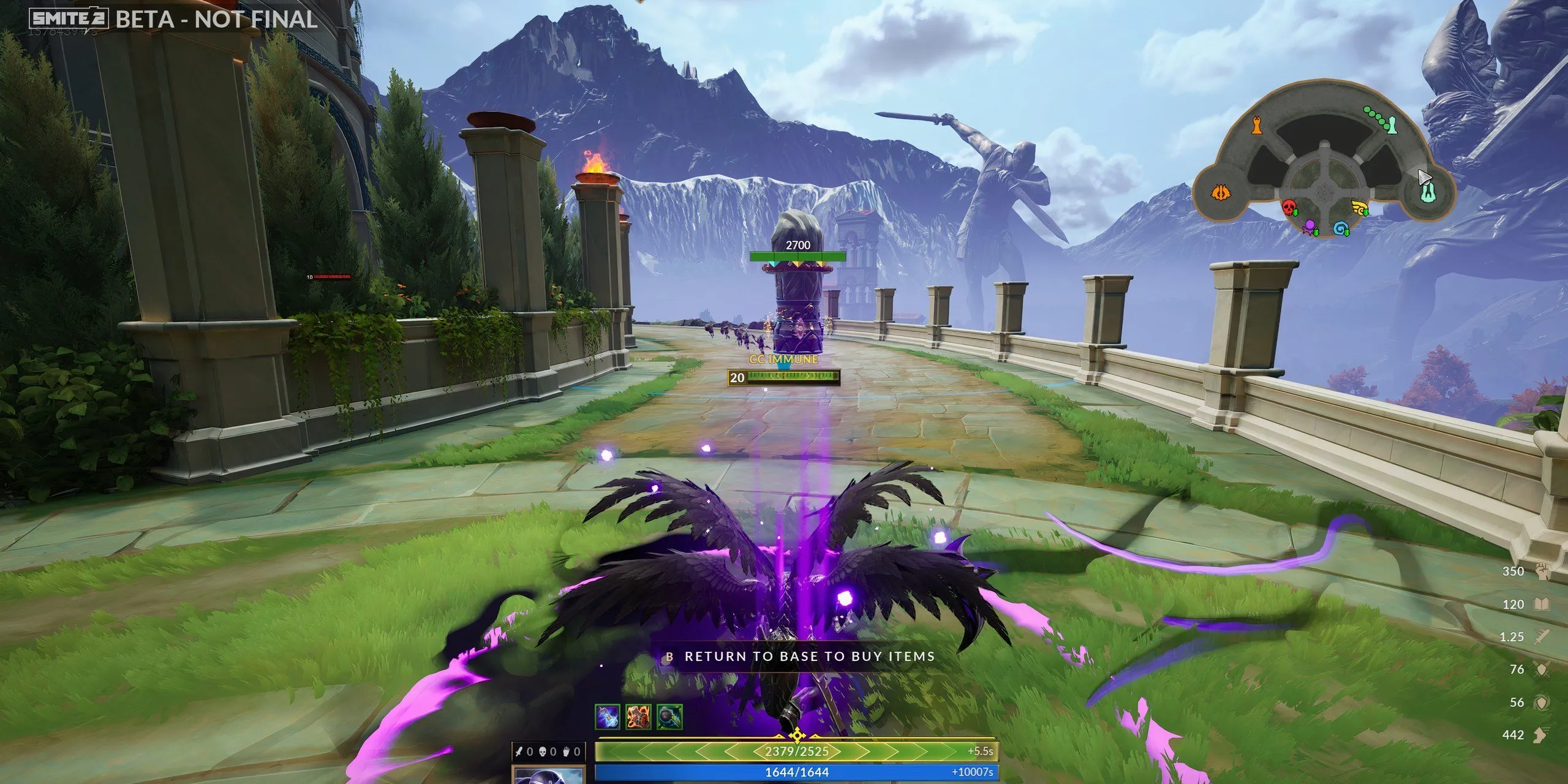 Thanatos chuẩn bị tung chiêu cuối Hovering Death với đôi cánh dang rộng trong SMITE 2