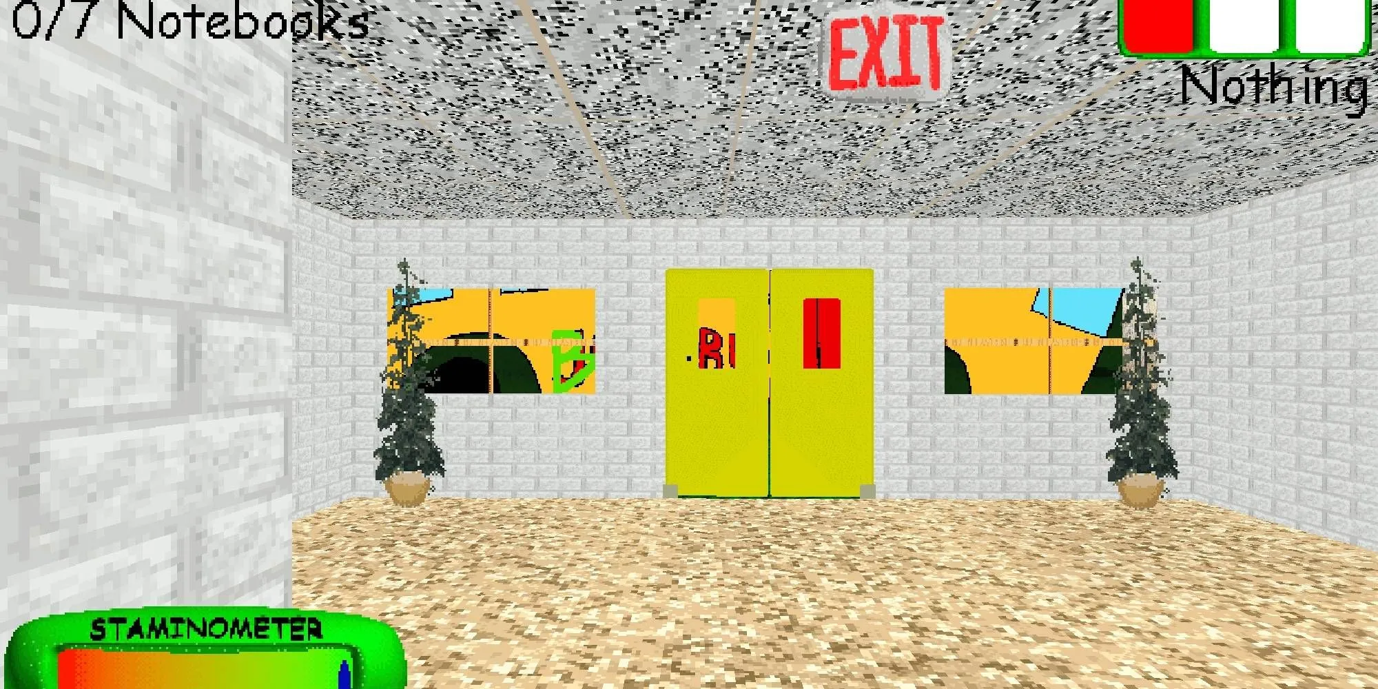 Thầy Baldi với thước kẻ đang đuổi theo người chơi trong Here School, Baldi's Basics