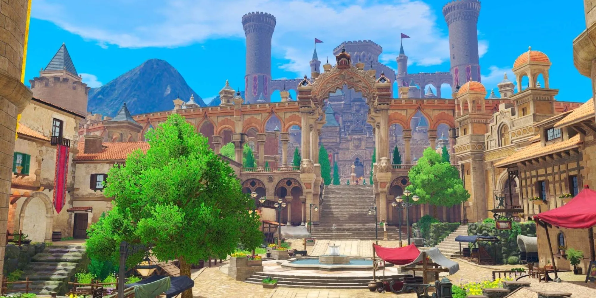 Thủ đô Heliodor trong Dragon Quest XI, thể hiện kiến trúc trung cổ truyền thống châu Âu