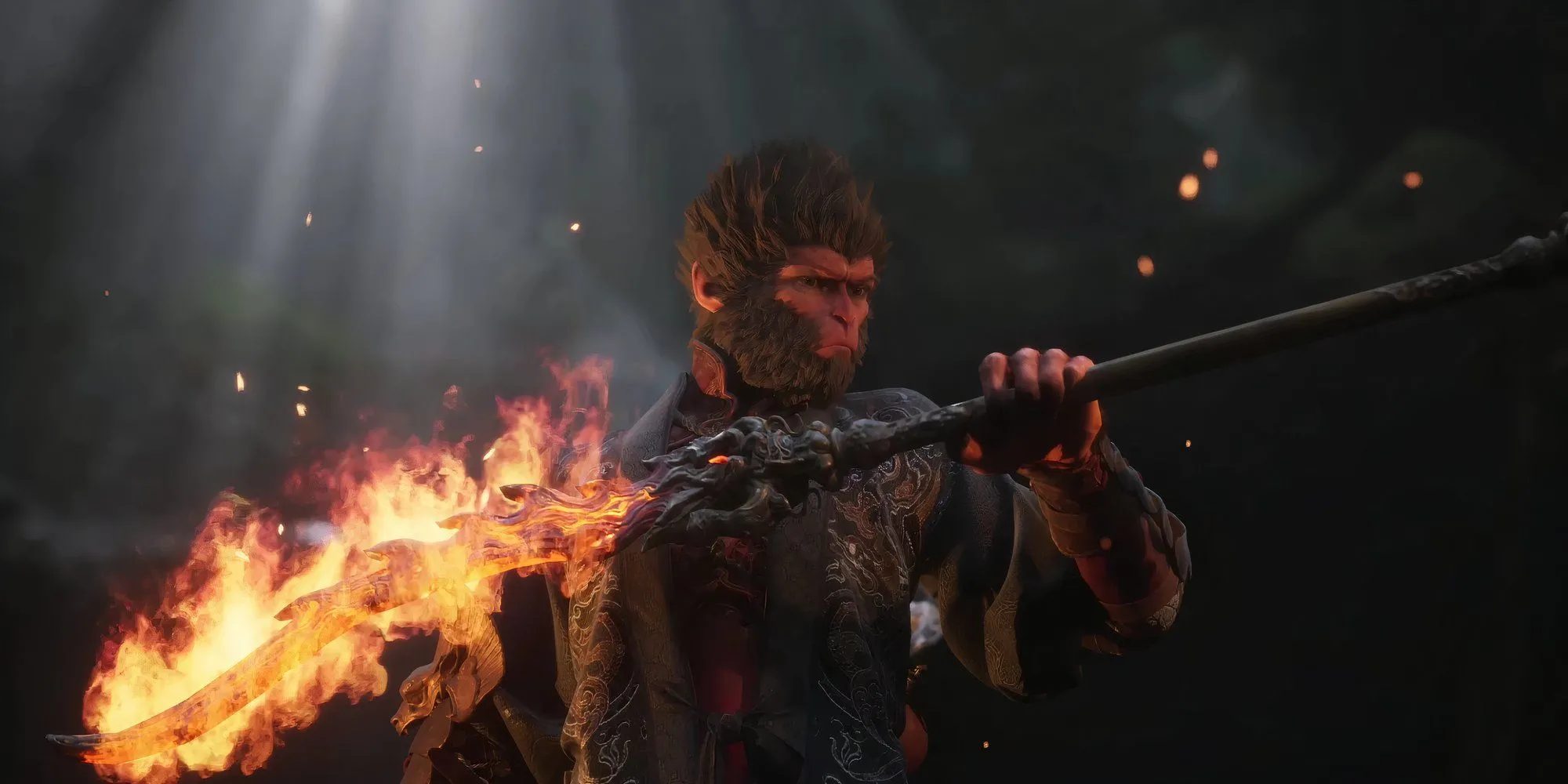 Tôn Ngộ Không cầm đuốc lửa trong game Black Myth Wukong