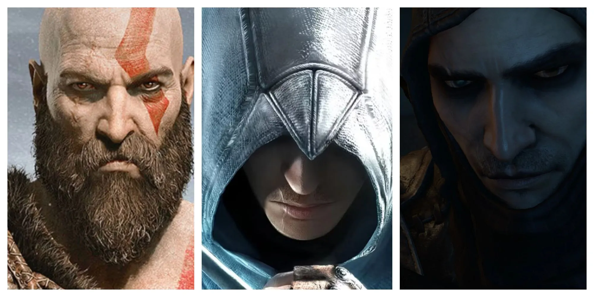 Tổng hợp một số nhân vật phản anh hùng nổi tiếng trong game: Kratos (God of War), Altaïr (Assassin's Creed), Garrett (Thief)